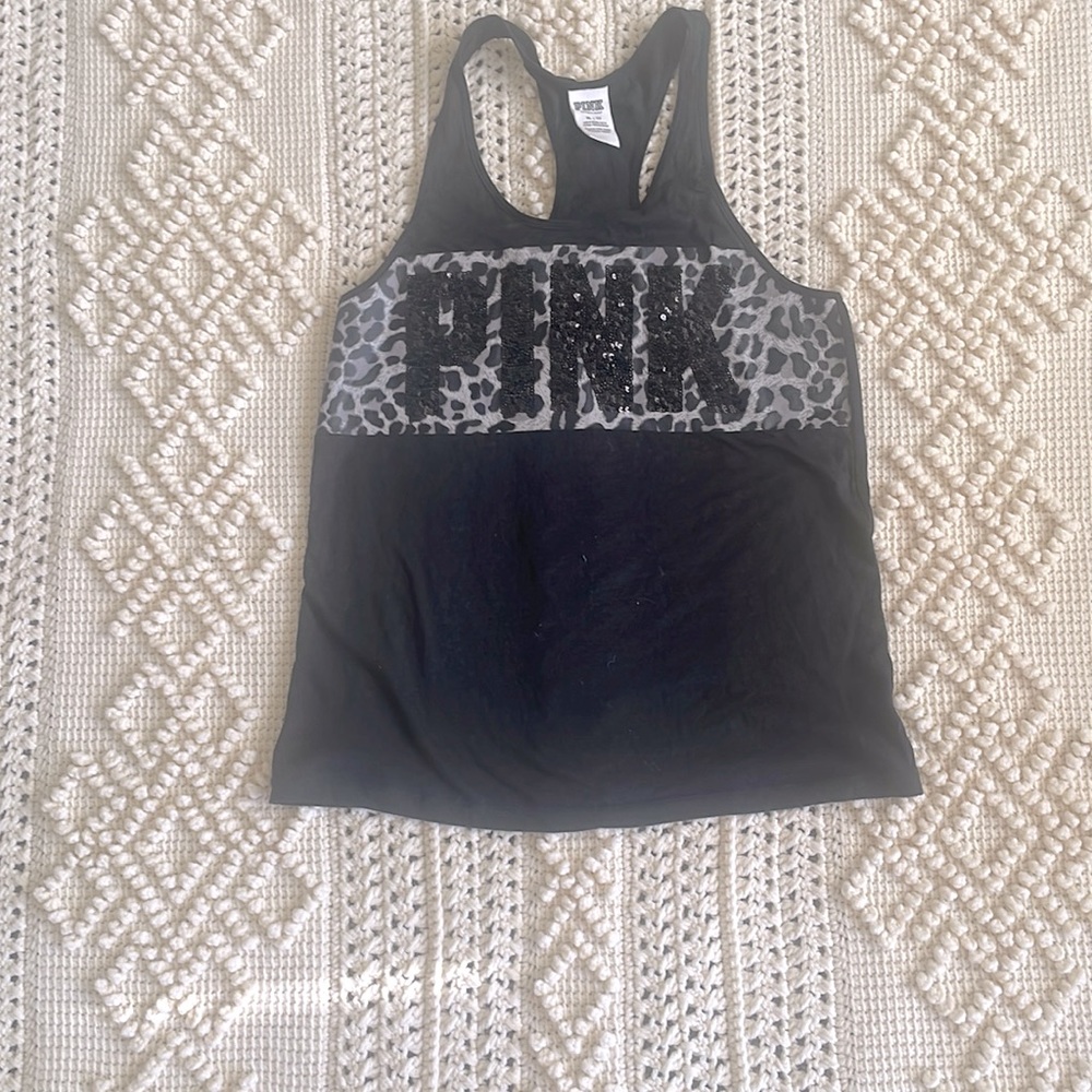 Victoria’s Secret pink line leopard sequence tank top
